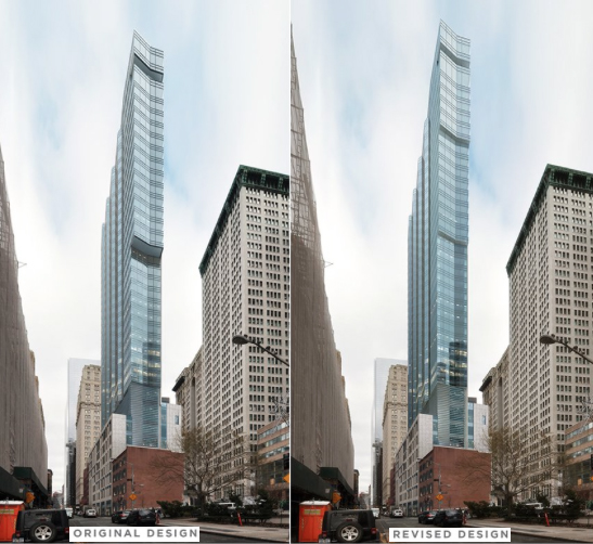 New Greenwich St. school design gets passing grade from Landmarks 1 Rendering by FXFowle Architects After the original design, at left, was rejected last month by the Landmarks Preservation Commission, the developers of 77 Greenwich street came back with less obtrusive version, at right, which shaved two feet of the total overhang and moved the cantilevers higher.