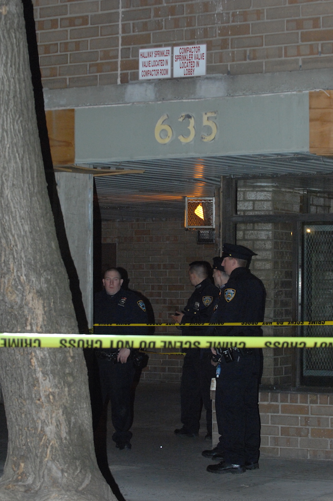 Photo by C4P Police at the entrance walkway to 635 E. 12th St. on the night of April 14.  Photo by C4P