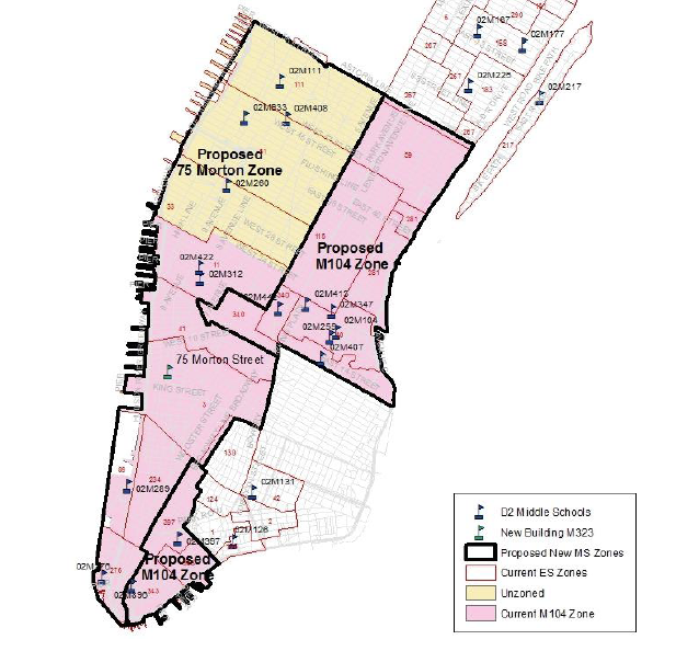 A larger view of the proposed new middle school zones. Up until now, Chelsea and Hell's Kitchen were not zoned for middle schools. 