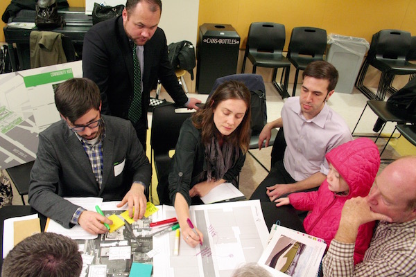 Planting Ideas for Chelsea’s Next Green Oasis 1 Councilmember Corey Johnson, second from left, listens in on one of the group sessions the Parks Dept. organized to determine design priorities for the park. Photo by Yannic Rack.