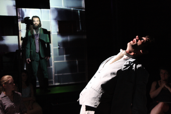 Immersive ‘Idiot’ is stripped-down Dostoevsky, ready to party 3 Merlin Whitehawk (in green) and Daniel Kublick. Photo by Carl Skutsch.