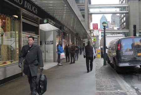 Improvements at 68th — Hunter College Stop Look Good to Go 2 A rendering of a new midblock entrance and exit on Lexington Avenue between Metro Drugs and Garnet Liquors. | MTA