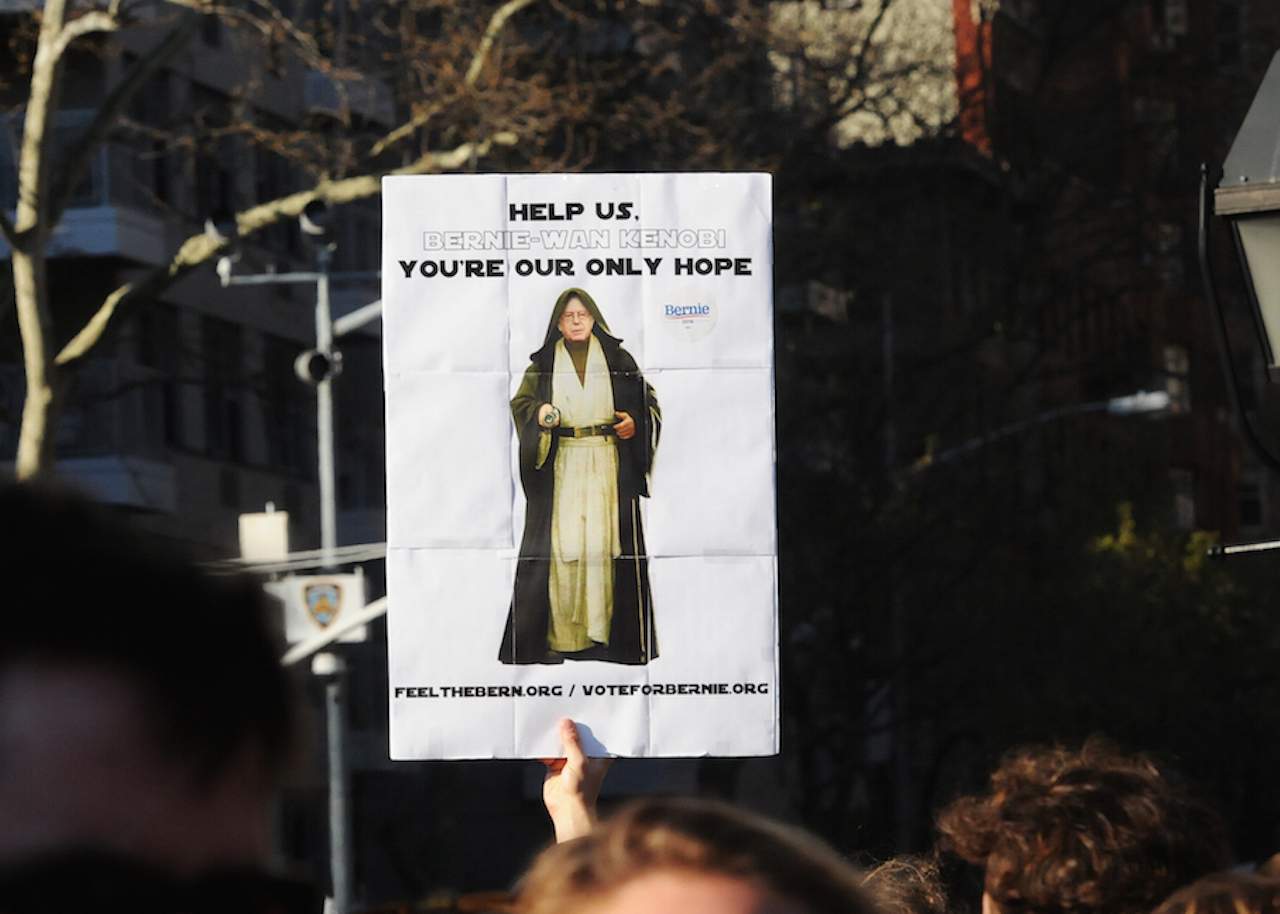This is yuge! Sanders swamps Washington Square before crucial primary 6 Photo by Jonathan Alpeyrie The rebellious crowd put their hope in Bernie-wan.