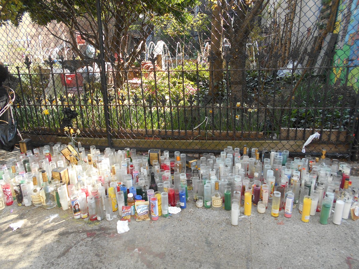 The memorial for shooting victim Elliot Caldwell on E. 12th St.  Photo by Mary Reinholz