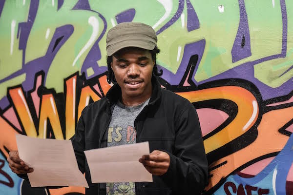 Trading fours at Page Meets Stage 2 Nkosi Nkululeko reading from the page. Photo by Ashley Wells.