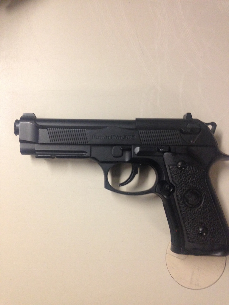 Sixth Precinct police arrested a mugger who was allegedly using this convincing-looking imitation firearm. 