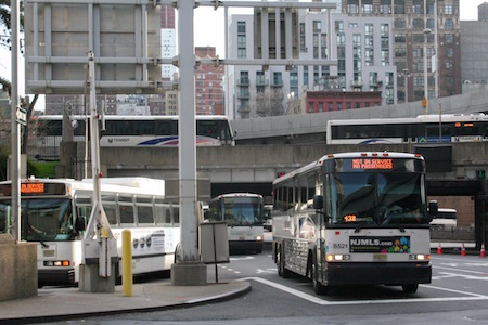 On a recent weekday, buses were queuing up on Dyer Avenue to get into the terminal through a ramp. | YANNIC RACK 