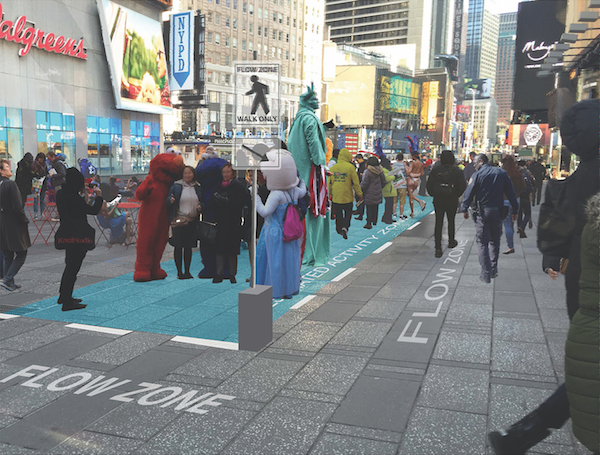 Zap! Pow! Yikes! City Council Corrals Costumed Characters 1 An artist’s rendering of the designated zones the DOT is likely to impose on Times Square. Image courtesy NYC DOT.