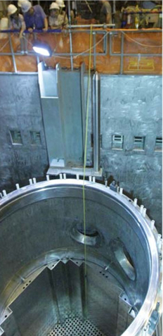 A typical baffel and former arrangement for a nuclear reactor during construction.