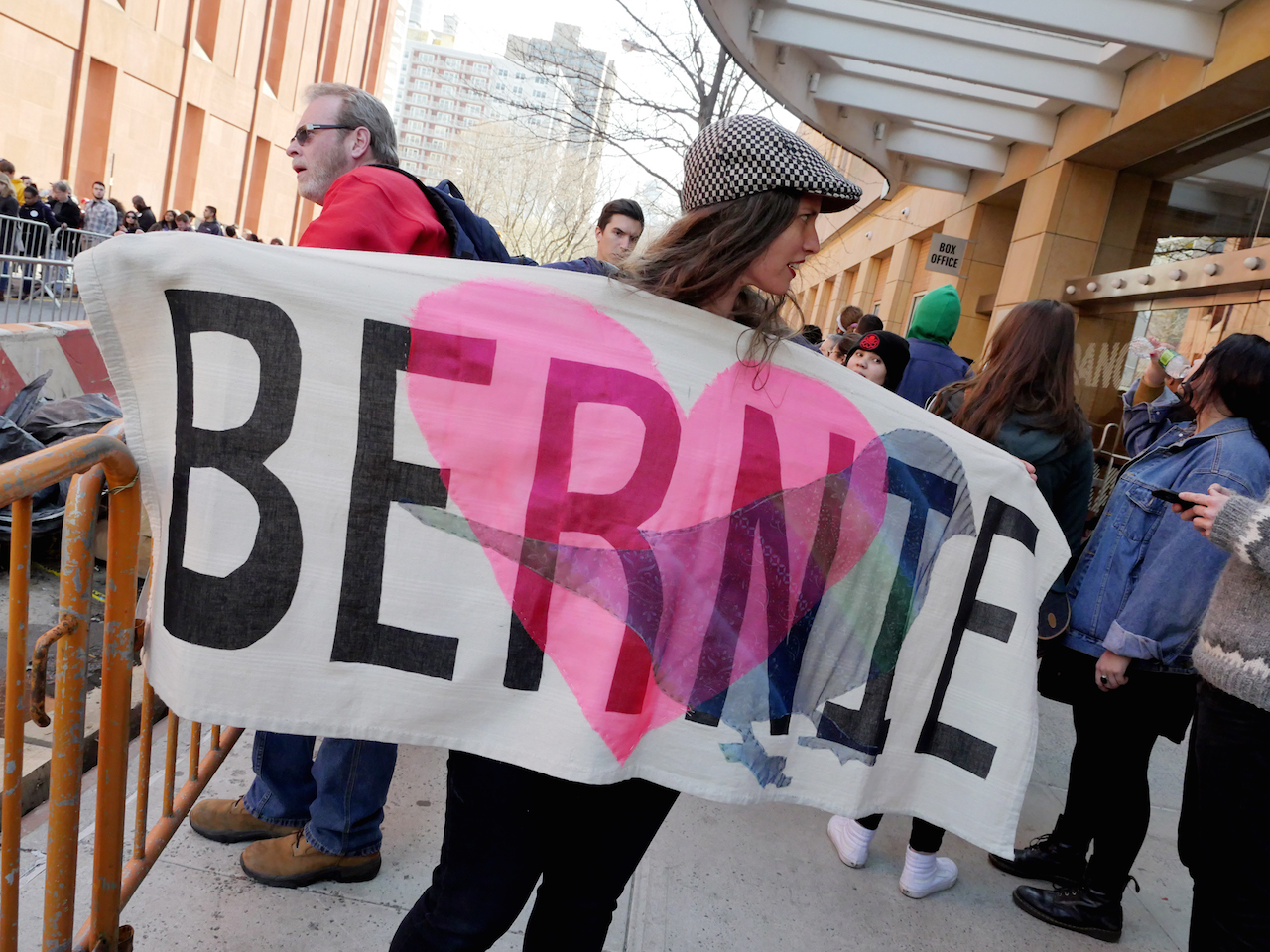 Before the Bernie Sanders rally in Washington Square on Wednesday.  Photo by Milo Hess