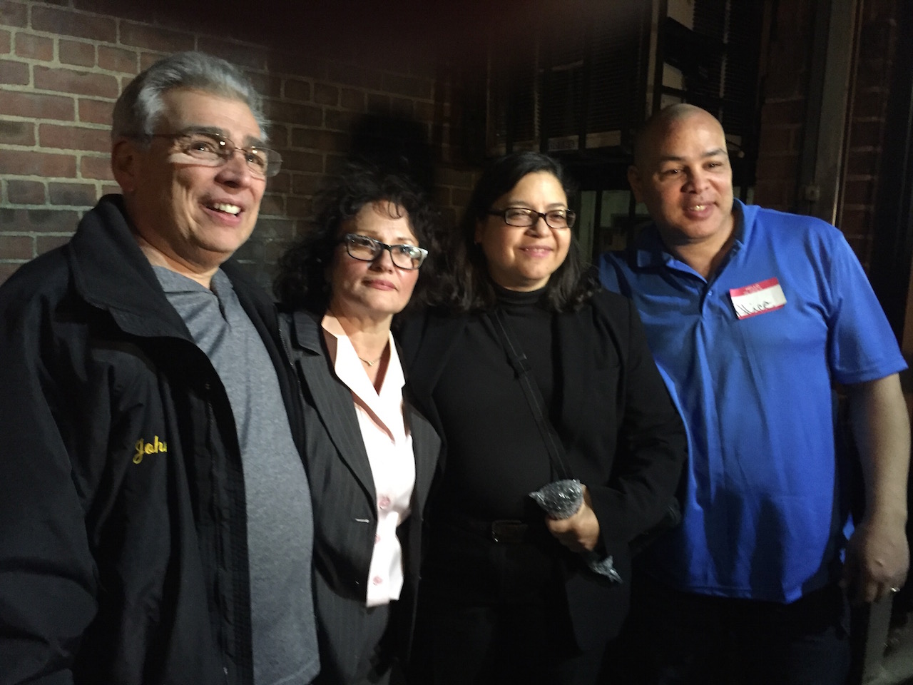 Winning candidate Alice Cancel, second from left, with supporters, from left, former District Leader John Fratta, Councilmember Rosie Mendez and District Leader Pedro Carti.