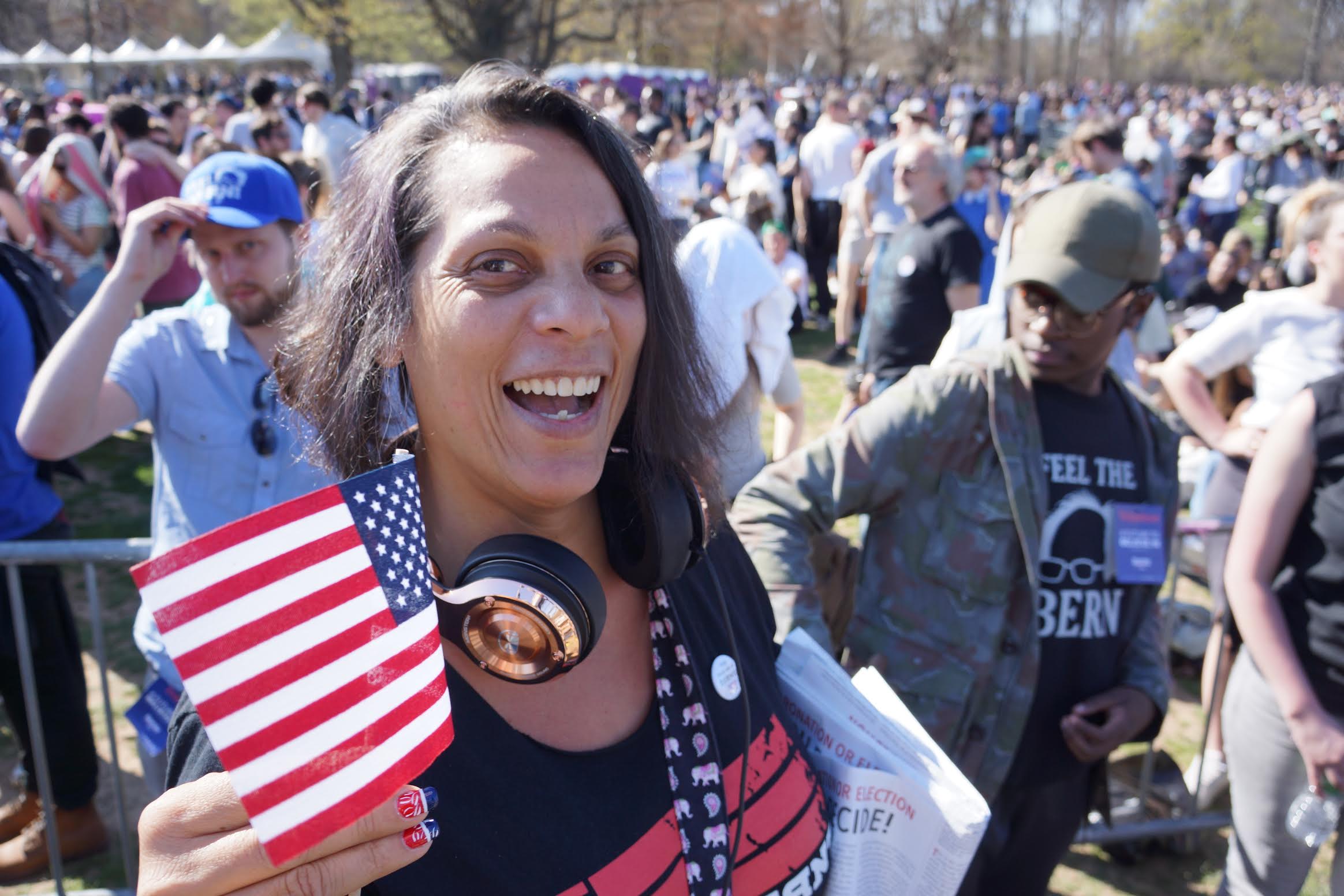 Longtime East Villager Isabel Celeste, the mother of Bernie Sanders super-supporter actress Rosario Dawson, at Sanders’s Prospect Park rally last Sunday.  Photo by Sarah Ferguson