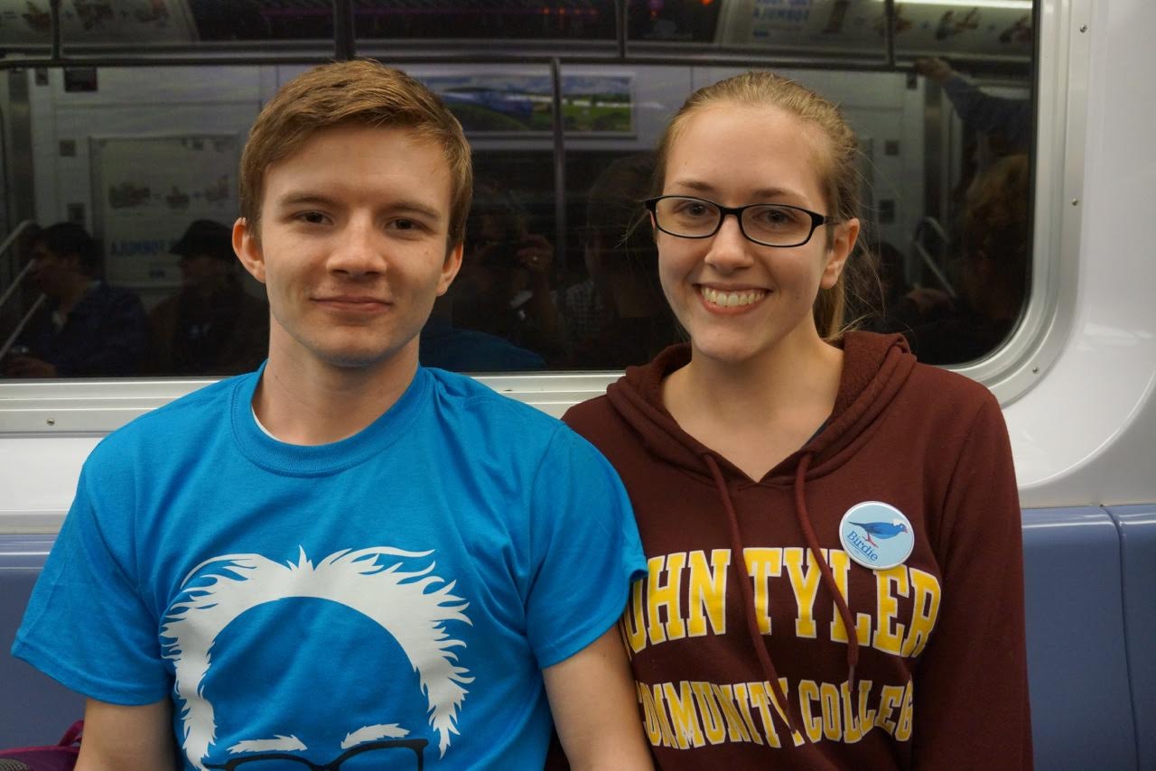 This young couple drove nine hours from Virginia to see Bernie Sanders speak at a rally in Long Island City earlier this week.  Photo by Sarah Ferguson