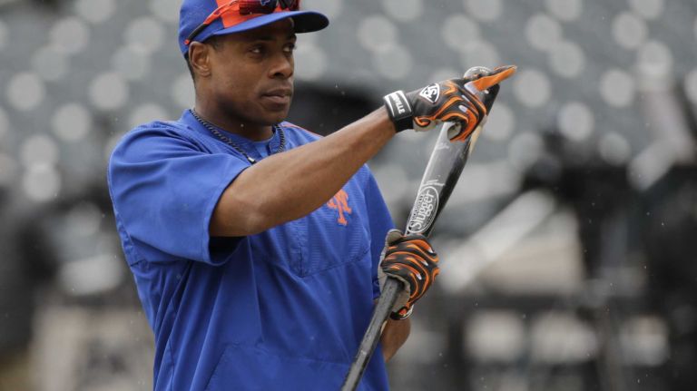 New York Mets rightfielder Curtis Granderson, No. 3, during batting practice before the Mets' home opener against the Philadelphia Phillies on Friday, April 8, 2016, at Citi Field.