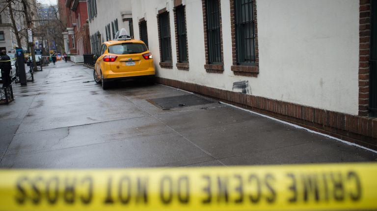 A cab jumped the curb in Greenwich Village late Thursday morning, injuring a pedestrian, police said.