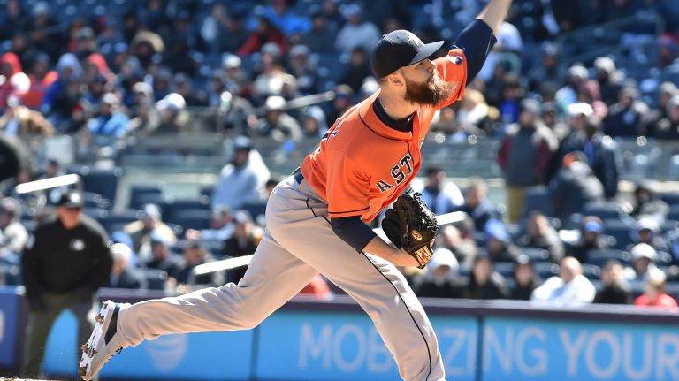 Opening Day: Yankees vs. Astros 43 Houston Astros starting pitcher Dallas Keuchel (60) delivers the pitch in the first inning on Opening Day against the Houston Astros Tuesday, April 5, 2016 at Yankee Stadium.