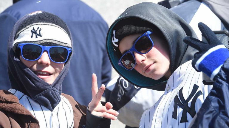 Opening Day: Yankees vs. Astros 51 (lf to rt) Yankee fans Frank and Anthony Bonddio of Norwalk, Ct on Opening Day against the Houston Astros Tuesday, April 5, 2016 at Yankee Stadium.