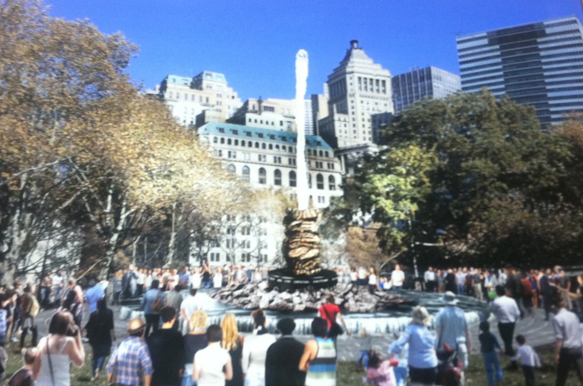 Mystery box: CB1 receives enigmatic proposal from sculptor 3 Rendering by TASC Group The memorial — centered on a fountain that would occasionally send a jet of water 50 feet in the air — is being pitched for the center of the Oval lawn in The Battery, but local stakeholders are loath to give up precious parkland for a monument that nobody asked for.
