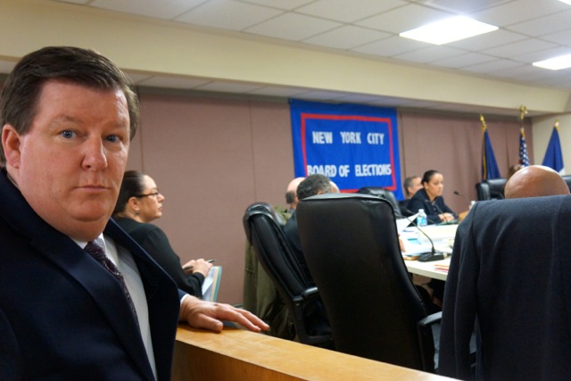 B.O.E. Commissioner Michael Ryan looking nervous amid the barrage of complaints about irregularities during the April 19 presidential primary.