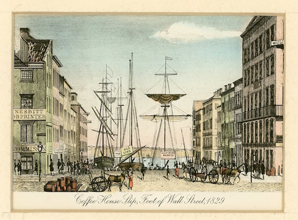 Exhibit puts the wind back in Seaport Museum’s sails 2 “Coffee House Slip” by H. Fossette, circa 1850 (Engraving, 3 ¼ x 5 in.). Image courtesy Seamen’s Bank for Saving Collection.