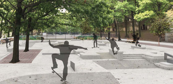 A new city parks department design for Riverside Skate Park emphasizes street skateboarding over its traditional focus on vert skating. | NYC DEPARTMENT OF PARKS AND RECREATION