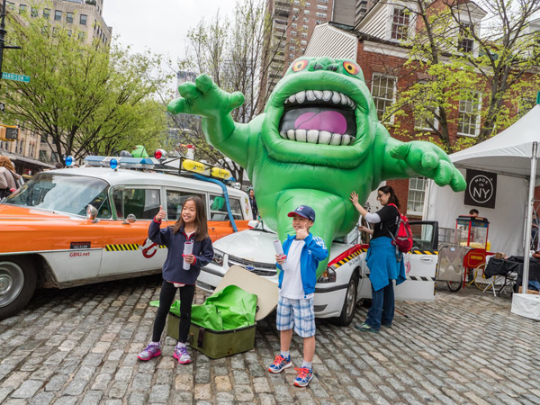 Ghosts, moves busted at Tribeca Film Festival street fair 1 Photos by Milo Hess (Top) Multiple versions of the Ghostbusters’ Ecto-1 — as well as an inflatable “Slimer” — were on display at the Tribeca Film Festival Family Street Fair on April 23.