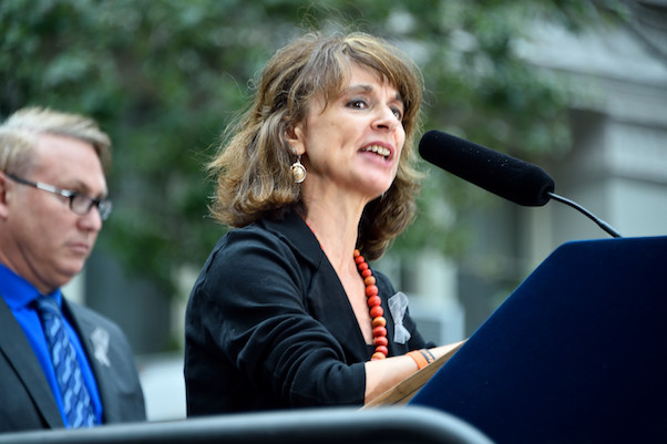 At Monday’s Stonewall Vigil, Gun Control is Key Focus 2 Leah Gunn Barrett, who heads New Yorkers Against Gun Violence. | DONNA ACETO