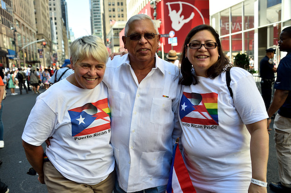 East Side Councilmember Rosie Mendez (r.), an out lesbian Puerto Rican marching in a parade dedicated to LGBTQ rights, with former Councilmember Margarita Lopez and San Juan City Councilmember Pedro Peters Maldonado.