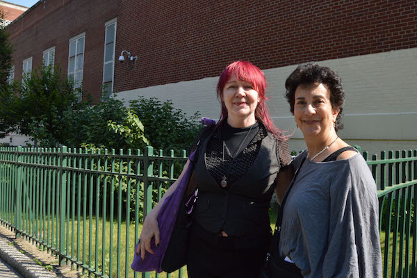 Glory Ann Kerstein and Meryl Zegarek, founding members of Save Manhattan Valley, outside of M.S. 54 at the corner of Columbus Avenue and West 108th Street. | JACKSON CHEN 