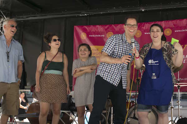 So You Think You're Jewish? 2 The comedy duo Soren & Jolles led a Yiddish Spelling Bee, here with guest player New York City Councilmember Mark Levine. | THE WORKMEN’S CIRCLE