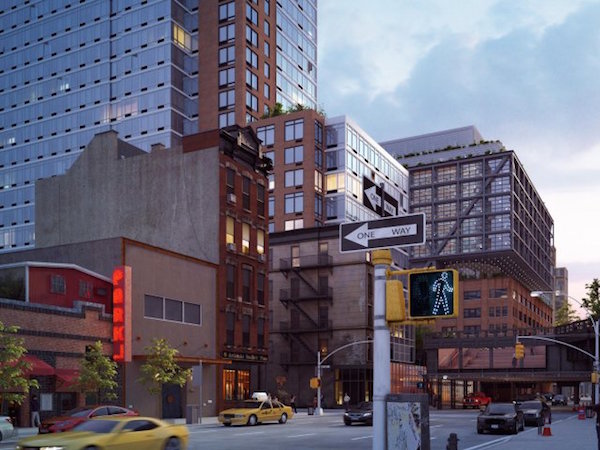 A rendering of Chelsea Market, view from 10th Ave., looking south toward the High Line. Image courtesy Jamestown.