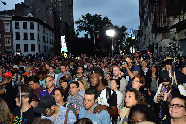 Stonewall Vigil for Orlando Victims Pivots to Gun Control Rally 1 The crowd spilled out from the block of Christopher St., from Waverly Pl. to Seventh Ave. Photo by Donna Aceto.