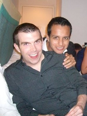From the early 2000s, L to R: Christopher Stults and his partner, Giusseppe Quispe, getting ready to go out in Orlando.