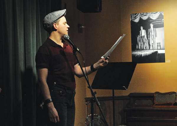 Trae Durica reading from his 2014 chapbook, “Cacophony Worth Remembering.” Photo by Linda Rizzo.
