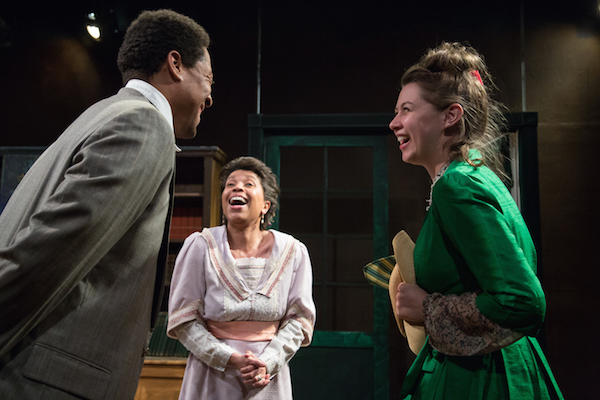 Greenwich Village bohemians get goosed in the 1916 satire “Now I Ask You.” L to R: Terrell Wheeler, Kim Yancey-Moore, Dylan Brown. Photo by Svetlana Didorenko.