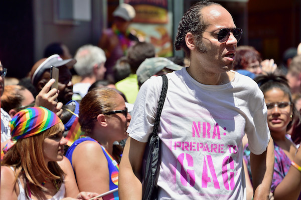 Gun rights critics sported T-shirts silk-screened under the supervision of clothing designer Mari Gustafson. | DONNA ACETO 