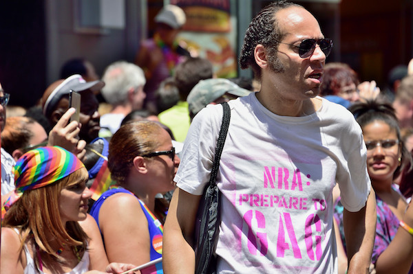 Gun Violence Key Issue in Sunday’s Pride March 4 Gun rights critics sported T-shirts silk-screened under the supervision of clothing designer Mari Gustafson. | DONNA ACETO