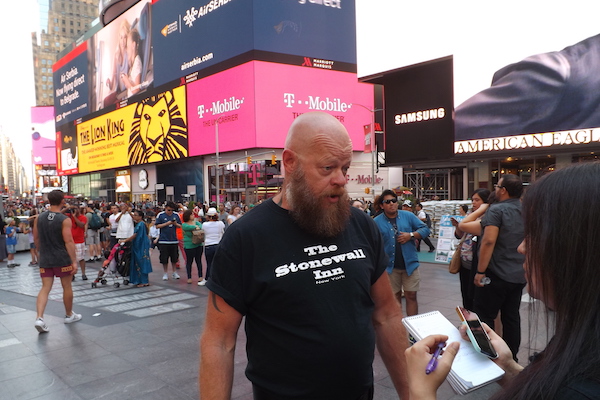 Gun Violence Key Issue in Sunday’s Pride March 5 Thomas Simmons, a member of Outright Libertarians, spoke out in favor of gun rights in Times Square on the afternoon of the Pride March. | DUNCAN OSBORNE