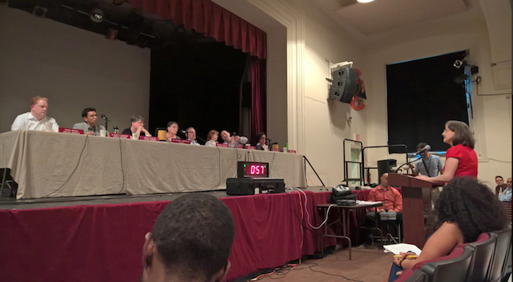 City Councilmember Helen Rosenthal testifying in favor of a rent rollback at a Rent Guidelines Board hearing earlier in June. | RENT JUSTICE COALITION 