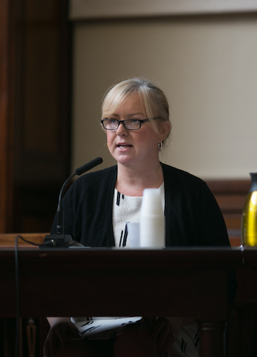 Jennifer Goodstein, CEO of NYC Community Media and publisher of Manhattan Express, testified against the proposed legislation at a City Council hearing last Thursday. | WILLIAM ALATRISTE/ NY CITY COUNCIL