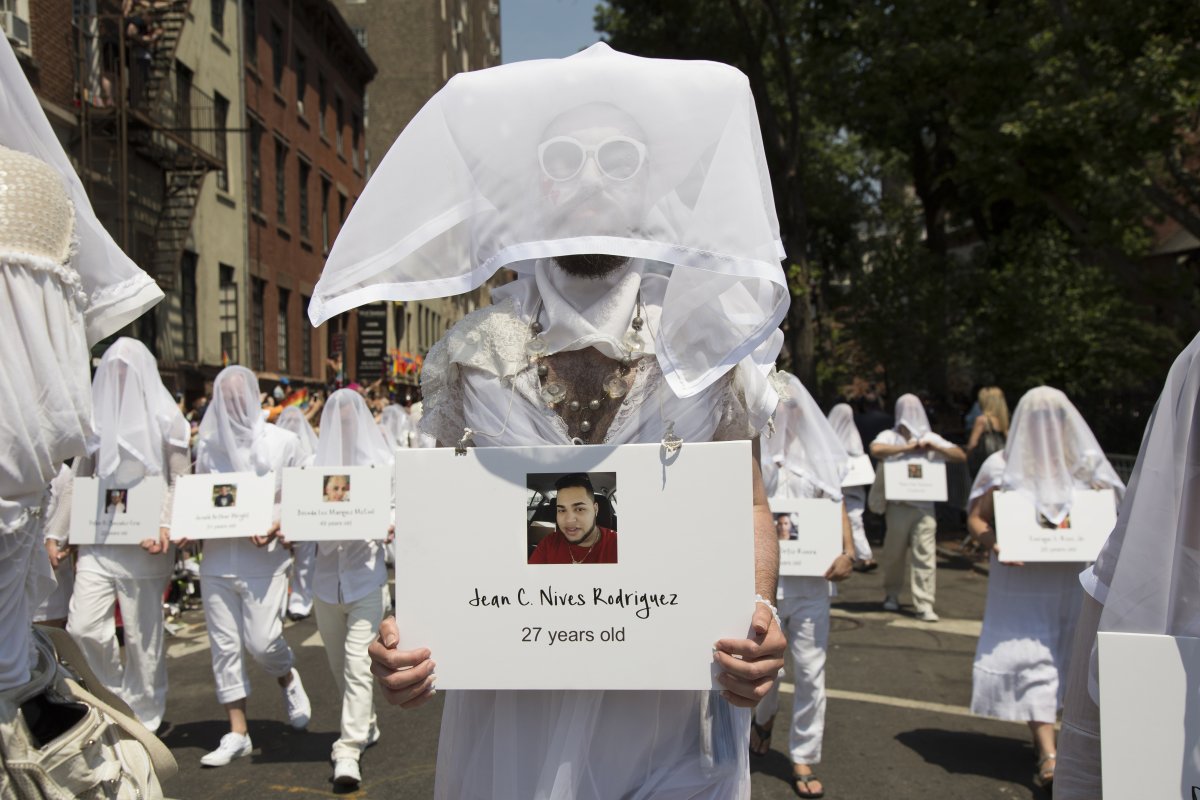 At Sunday’s Pride March, a group of 49 people wearing white veils — organized by performance artist Tigger-James Ferguson — bore silent witness to the Orlando Pulse gay nightclub massacre. For more photos, see Pages 6 and 7. Photo by Q. Sakamaki