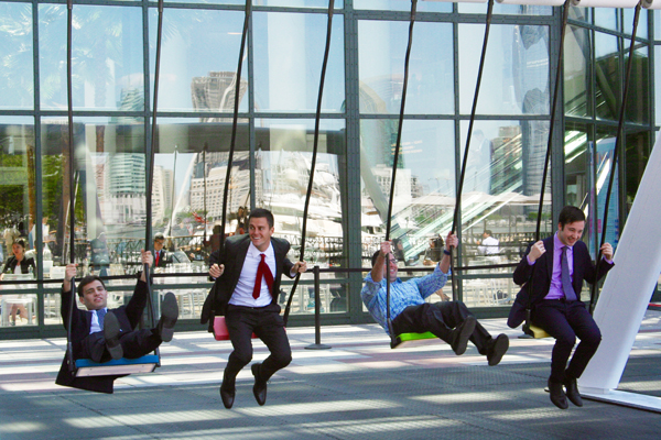 Swingin' tunes! Unleash your inner child — and musician — with this interactive art installation at Brookfield Place 1 Photo by Yannic Rack Not even a business suit can hold in your inner child when faced with Brookfield's musical plaground of The Swings.