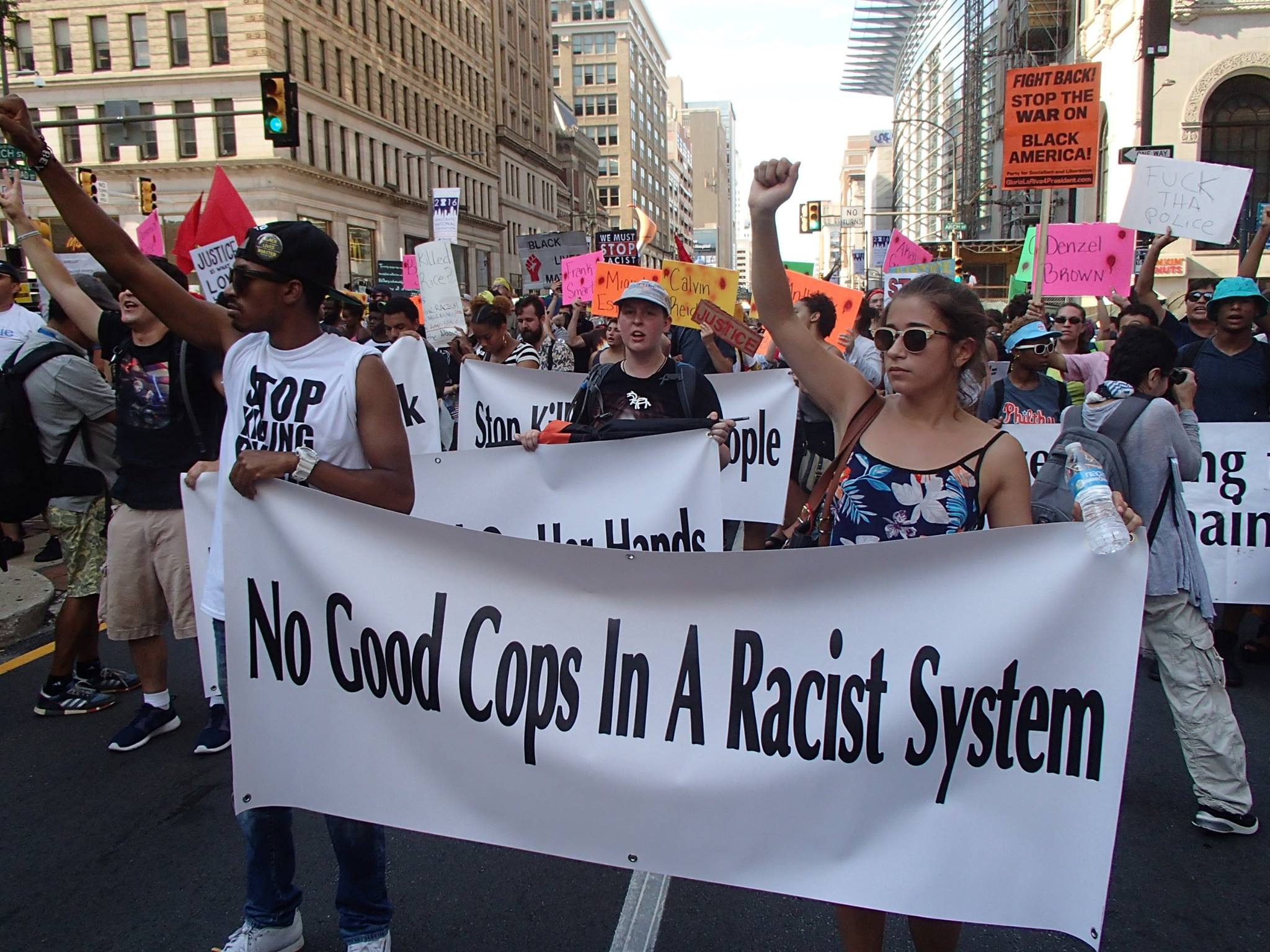 A large contingent on Tuesday focused their protest efforts against the police.