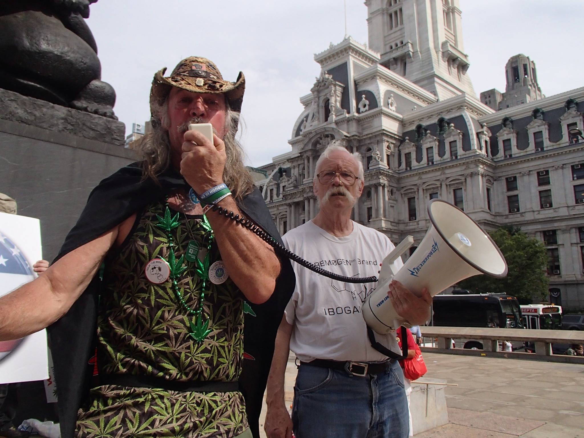 Dana Beal, the longtime Yippie and drug-legalization advocate, at right, at a pot rally.
