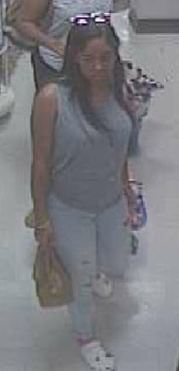 Police Blotter: Week of Aug. 4, 2016 2 The first suspect, last seen wearing a gray shirt, light blue jeans, and white sandals, with sunglasses on top of her head, carrying a bag. Courtesy DCPI.