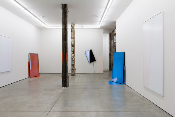 Installation view of Scott Nedrelow’s “Polyfocal” includes, at right, 2016’s “Viewfinder Sculpture (31 Blue Jay).” 