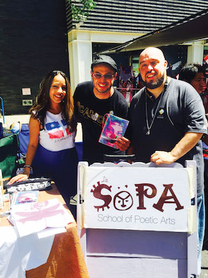 Speak your story at La Sopa 2 L to R: Kimberly Andino, Juan “Papo Swiggity” Santiago and George “Urban Jibaro” Torres at the Loisaida Festival. Photo by Puma Perl.