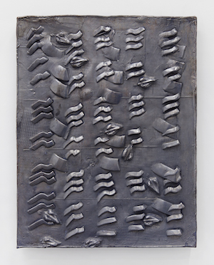 Athanasios Argianas: “Clay Pressings #2 (swimmers’ arms are oars, swimmers' arms are oars, your palms are oval).” 2016. Clay pressing, molded then electroformed in solid copper, matte grey cold patinatio (22-3/4 x 17-3/4 inches). Courtesy On Stellar Rays.