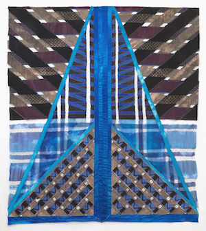 Buhmann on Art: ‘Persuasive Percussion’ 3 Julia Bland: “Midnight Morning.” 2016. Canvas, wool, linen threads, wax, fabric dye, oil paint and ink (96 x 82 inches). Courtesy On Stellar Rays.