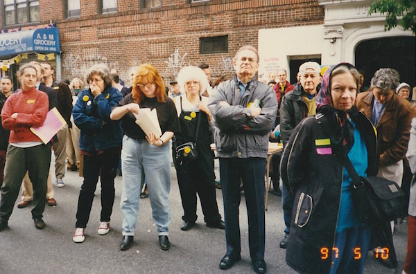 Penn South Pioneer Eugene Glaberman, 87, Lived His Liberal Values 1 Gene Glaberman (foreground, arms folded) at a demonstration in 1997. Behind him (white hair) is Gloria Sukenick, another longtime Chelsea activist and Penn South resident. Image courtesy Velma Hill.